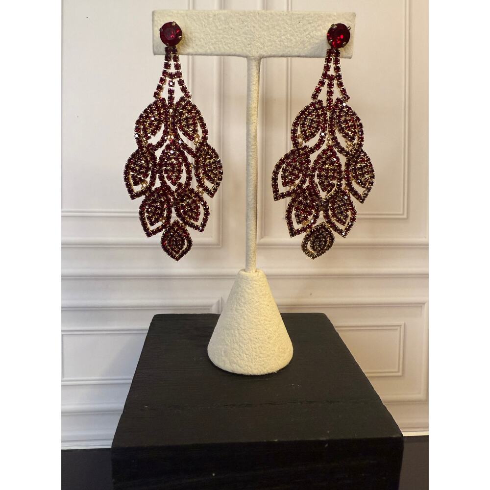 Natasha Statement Burgundy Dramatic Earrings - image 3